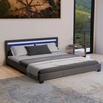 Postel Čalouněná postel Paris s LED osvětlením 160 x 200 cm | tmavě šedá