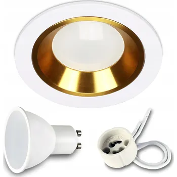 Kulaté Stropní Svítidlo Stropní svítidlo bílo-zlaté FOY + žárovka GU10 7W 4000K neutrální bílá