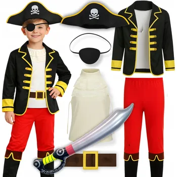 Karnevalový kostým KOSTÝM PIRÁT KAPITÁN ŠAVLE MEČ NAFUKOVACÍ SET NA KARNEVALOVÝ PLES 128 134 CM