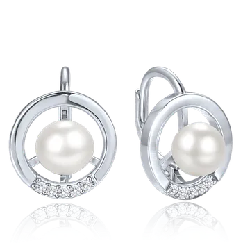 Souprava šperků MINET Elegantní stříbrné náušnice kroužky s perlou a zirkony