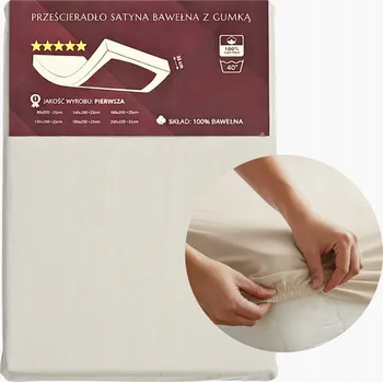 Prostěradlo Prostěradlo s Gumou Satén-Bavlna 160x200 + 25cm BÉŽOVÉ PŘÍJEMNÉ