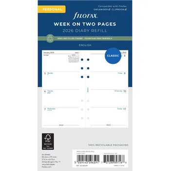 Diář Filofax, Kalendář 2026 osobní, týden/2 strany, AJ, recyklovaný