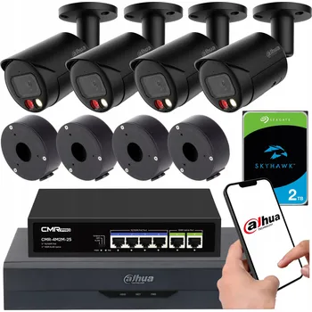 Bezpečnostní kamera Sada 4x IP kamera Dahua 8Mpx PoE, switch, rekordér, 2TB disk a 4 instalační krabice