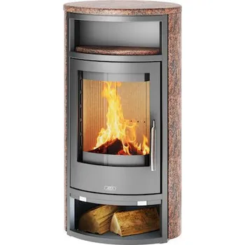 Krbová kamna ABX Polar 6 s kamenným obkladem šedý plech a žula Kašmír