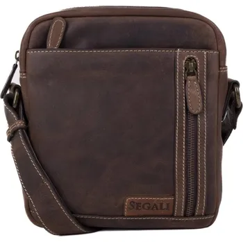 SEGALI Pánská kožená taška přes rameno 23322 hnědá-tm. hnědá