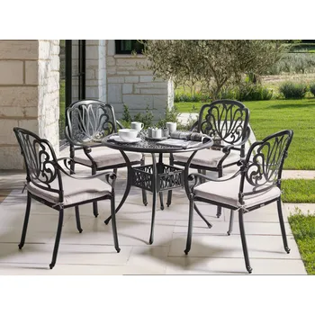 Zahrada Zahradní jídelní sada černá hliník stůl 4 židle polyesterové sedáky venkovní vintage retro styl zahrada terasa Beliani