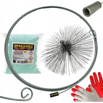 Vrták SADA NA ČIŠTĚNÍ KOMÍNA ZESPODU KARTÁČ ŠTĚTKA 8m + SPALSADZ 1kg