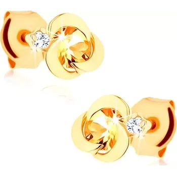 Náušnice Náušnice ze žlutého 14K zlata - květ z lesklých obloučků, žlutý citrín