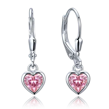 Náušnice MINET Decentní stříbrné náušnice srdce s růžovými zirkony