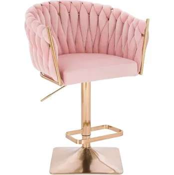 Barová židle LuxuryForm DESIGN Barová židle NORDEN VELUR na zlaté hranaté podstavě - růžová