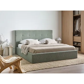Postel Postel zelená buklé čalounění 180 x 200 cm s úložným prostorem s čelem moderní nábytek do ložnice Beliani