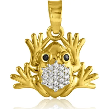 Přívěsek GEMMAX Zlatý přívěsek Žabička se zirkony a onyxy – zlatý šperk ryzosti 585/1000 v Dárkovém balení s Certifikátem GLPCX-29341