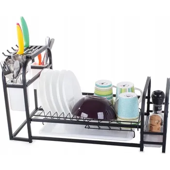 Odkapávač na nádobí Sušák na nádobí 97 cm černý kovový s odkapávačem na příbory