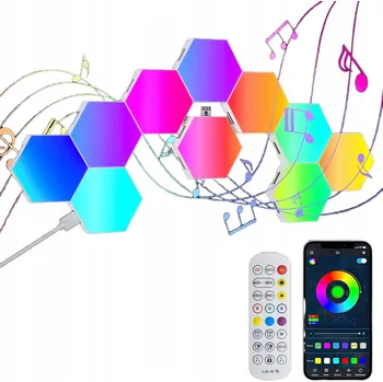 Nástěnné svítidlo 10 ks Šestiúhelníkové LED nástěnné svítidlo RGB, ovládání aplikací + dálkový ovladač