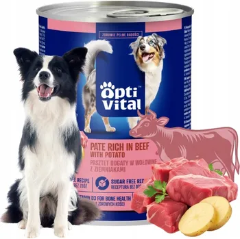Krmivo pro psa PAŠTIKA PRO DOSPĚLÉ PSY HOVĚZÍ VEPŘOVÉ BRAMBORY 400G OPTIVITAL KONZERVА