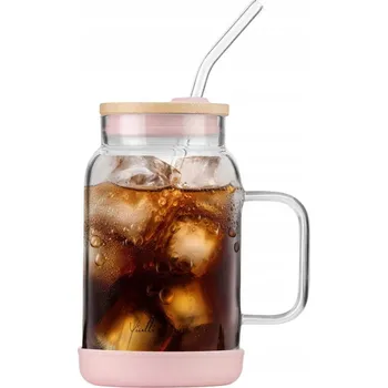 Sklenice Zavařovací Sklenice se slámkou na pití Fuori Růžová 600 ml