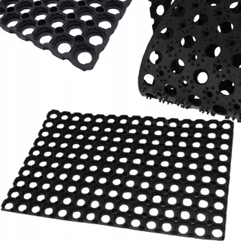 Rohožka ČERNÁ GUMOVÁ ROHOŽKA PŘED DVEŘE 40 X 80 cm - VENKOVNÍ AŽUROVÁ