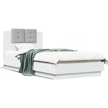 Postel Rám postele s čelem, bílá, světle šedá, 204,5 x 102 x 84 cm