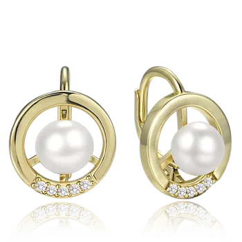 Souprava šperků MINET Elegantní pozlacené stříbrné náušnice kroužky s perlou a zirkony