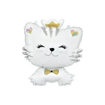 Foliový balónek Bílý KOTEK v koruně Kočka Narozeniny Party 39x49 Cm