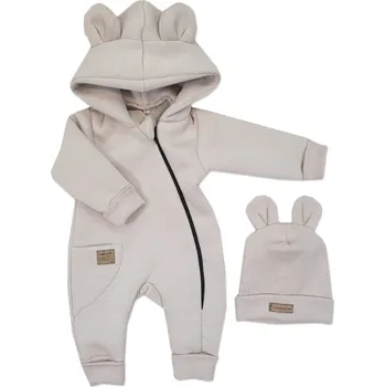 Dětský overall Oteplený dětský overal bez šlapek s kapucí + čepička, 2D, Kazum, béžový Velikost: 56 (1-2m)
