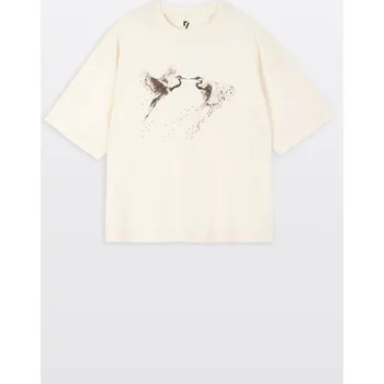 Dívčí tričko Reporter Young | Dívčí krémové BOXY tričko s potiskem japonských jeřábů na přední straně - Barva KRÉMOVÁ, Velikost 158 261-0440G-06-250-1