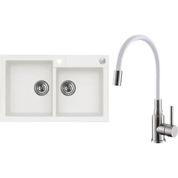 Set Alveus (dřez Rock 90 White 11 + baterie Mintas Bílá/Kartáčovaná ocel) SETA25311