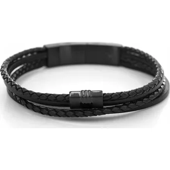 Náramek Fossil černý kožený náramek JF03098001