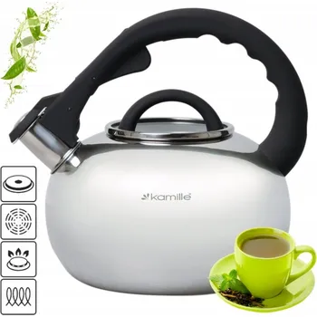 Varná konvice KONVICE TRADIČNÍ OCELOVÁ S PÍŠŤALKOU NA PLYN INDUKCE KAMILLE ŠEDÁ 2,8 L