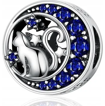 Přívěsek Přívěsek STŘÍBRO 925 Charms Korálek Kočka v záři měsíce