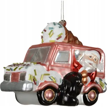 Vánoční dekorace Mikuláš na zmrzlinovém vozíku skleněná Vánoční Koule 10,8 cm