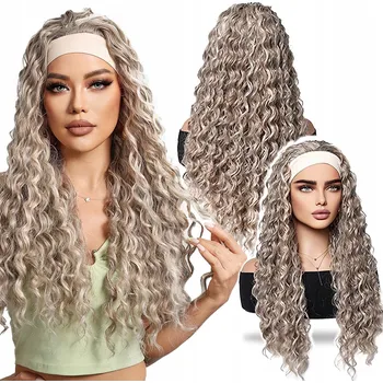 Paruka Dámská paruka dlouhé šedé kudrnaté vlasy s čelenkou syntetická 63 cm COSPLAY