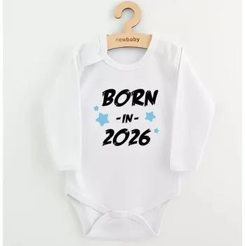 Kojenecký body Dětské body s potiskem NEW BABY Born in 2026, modré, vel. 68 (4–6 měsíců)