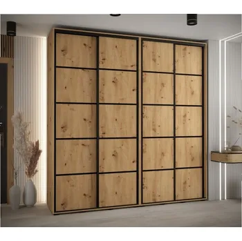 Šatní skříň Vysoká šatní skříň s posuvnými dveřmi Davos 4 230, hloubka 45 cm, výška 235,2 cm - Abiks Meble Dąb Artisan / Czarny 230x235.2 cm