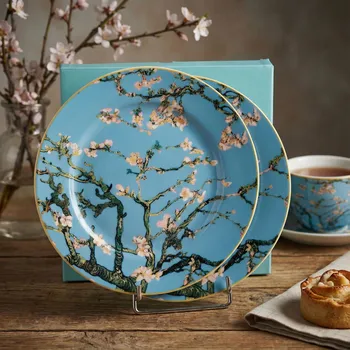 Talíř Sada porcelánových dezertních talířů DUO ALMOND BLOSSOM INSPIRED BY VAN GOGH 2 ks.