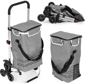 Nákupní taška Skládací nákupní vozík s taškou 30 litrů, trojitá kolečka, termokapsa, ModernHome PGJSFC023-GY