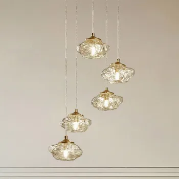 Svítidlo Závěsné svítidlo Lindby Piatra, Ø45cm, 5 světel, koňaková mosaz, sklo - Stínidla - délka 15,5 cm, šířka 12 cm, výška 8,5 cm Koňak, mosaz 5 x 8 W LED - Doprava zdarma