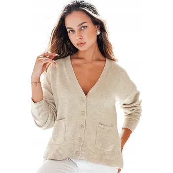 Dámský svetr Dámský béžový propínací svetr s kapsami MY2511 - S/M