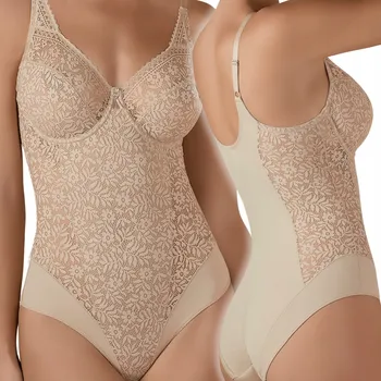 Body Dámské korzetové body krajkové modelující zeštíhlující béžové s kosticemi 70C