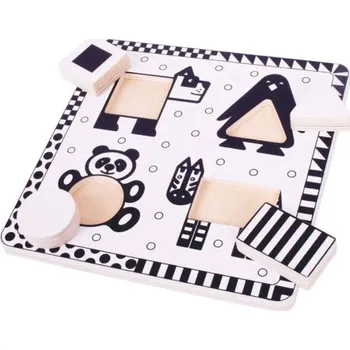 Puzzle Bigjigs Toys Dřevěné vkládací puzzle černobílé tvary 1