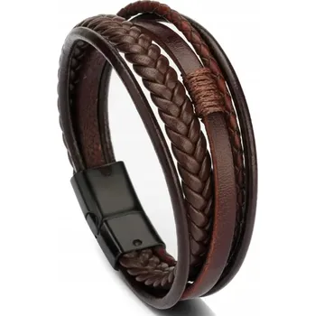Náramek Hnědý pletený kožený náramek se silnou Magnet sponou z nerezové Ocel
