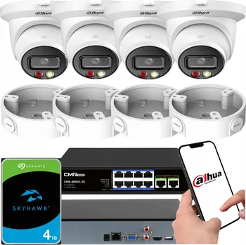 Bezpečnostní kamera Sada monitoringu 4x kamera Dahua 8 Mpx, rekordér, switch, 4TB disk a instalační krabice