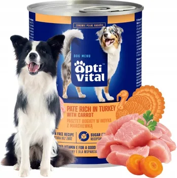 Krmivo pro psa PAŠTIKA PRO DOSPĚLÉ PSY KUŘE KRŮTA MRKEV 400G KONZERVА OPTIVITAL