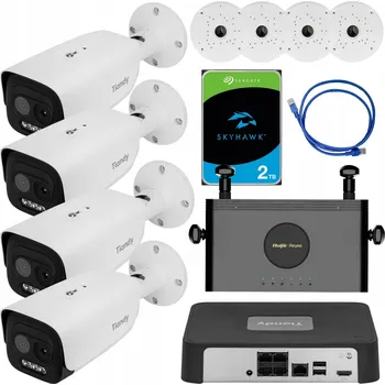 Bezpečnostní kamera Sada 4x kamera Tiandy 3.7 Mpx, rekordér, 2TB disk, router, instalační krabice, patchcord