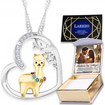 Náhrdelník Pozlacený náhrdelník Srdce s Lamou Alpakou a Srdíčkem Zirkon POTISK