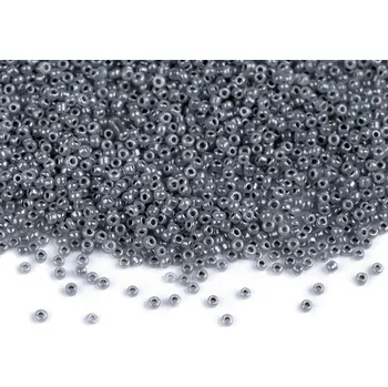 Dětské navlékací korálky Rokajl 15/0 - 1,5 mm perleťový, neprůhledný, velké, M340 šedá