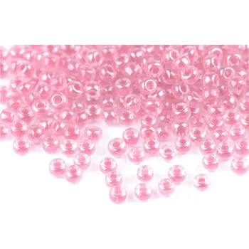 Dětské navlékací korálky Rokajl 8/0 - 3 mm s průtahem, zářivé barvy, malé, 2221 růžová sv.