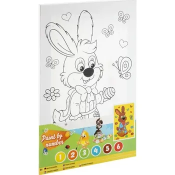 Hračka Malování na plátno podle čísel 29,7 x 19,5 cm, akrylové barvy - paní zajícová s košíčkem