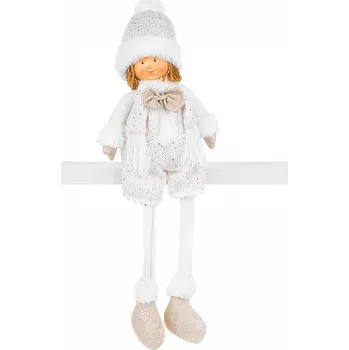 Vánoční dekorace Vánoce Postavička MagicHome Chlapeček bílo-zlatý, látkový, 15x10x45cm