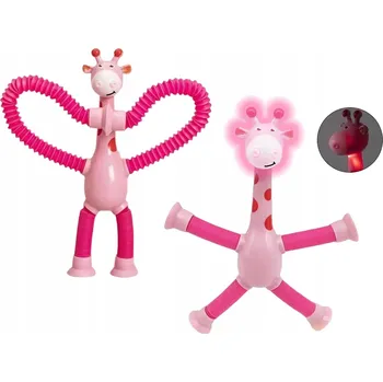 Figurka TELESKOPICKÁ Přísavka ŽIRAFA Figurka PRUŽINKA Svítí LED Růžová